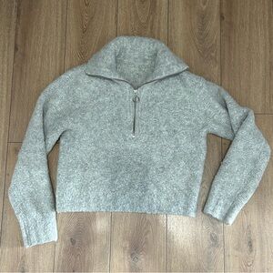 Wilfred Heather Gray Cropped Zip-Turtleneck Sweater